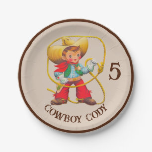 Buckaroo Cowboy Boy's Birthday Name & Age Paper Plate