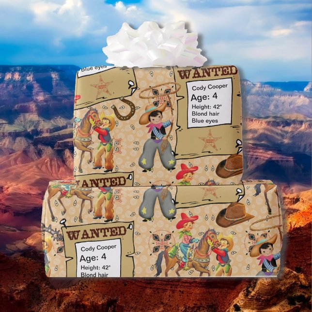Buckaroo Cowboy Wanted Add Name and Description Wrapping Paper (Creator Uploaded)