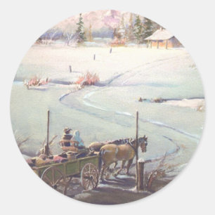 BUCKBOARD WAGON by SHARON SHARPE Classic Round Sticker