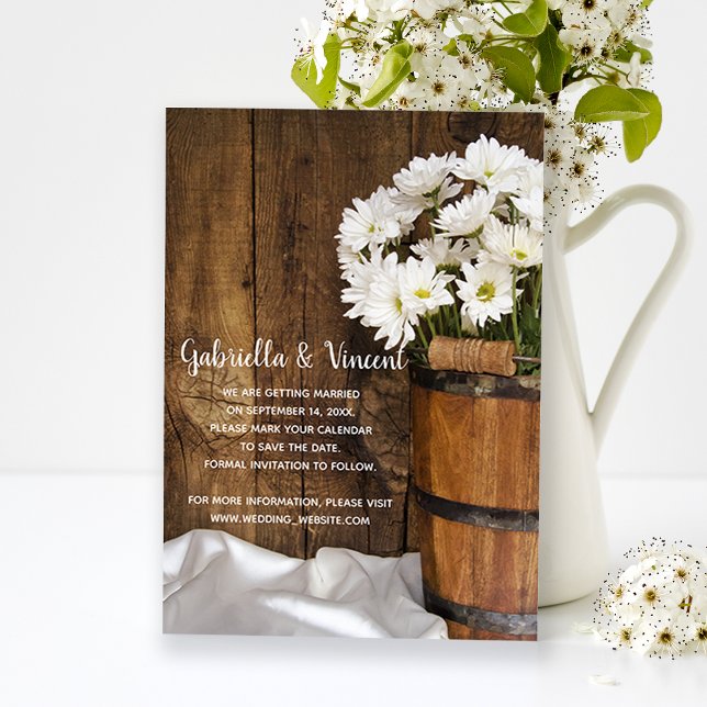 Bucket and Daisies Country Wedding Save the Date Magnetic Invitation (Creator Uploaded)