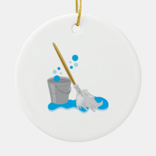 Bucket And Mop Ceramic Tree Decoration