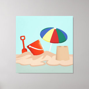 Bucket and Spade Beach Scene Illustration Canvas Print