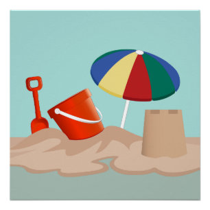 Bucket and Spade Beach Scene Illustration Poster