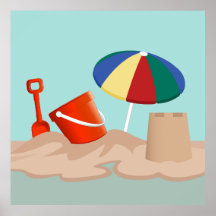 Bucket and Spade Beach Scene Illustration