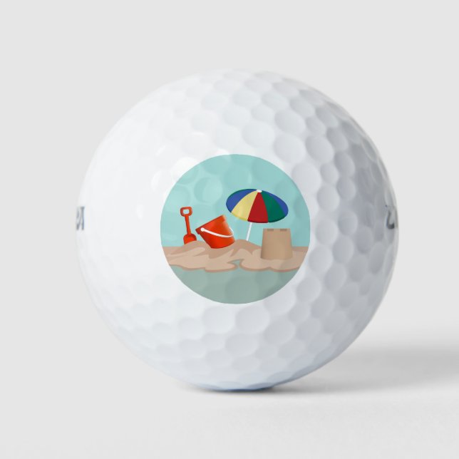 Bucket and Spade Circle Beach Scene Illustration Golf Balls (Front)