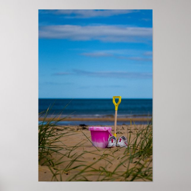 Bucket and Spade on Dornoch Beach Poster (Front)