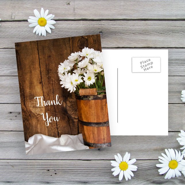 Bucket and White Daisies Barn Wedding Thank You Postcard (Creator Uploaded)