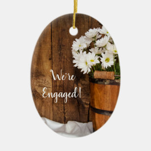 Bucket and White Daisies Country Engagement Ceramic Tree Decoration