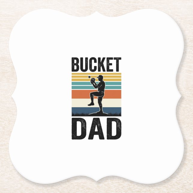Bucket Dad Retro Baseball Father Vector Design_1 Paper Coaster (Front)