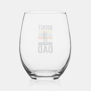 Bucket Dad Retro Baseball Father Vector Design_1 Stemless Wine Glass