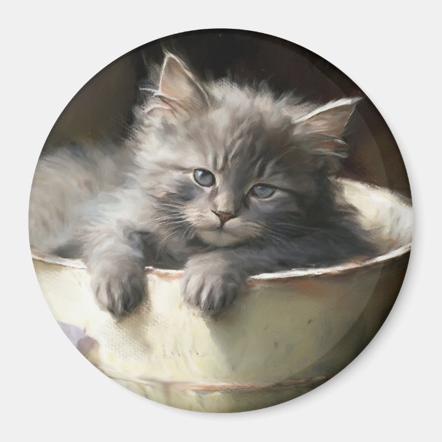 Bucket Full Of Joy Sweet Grey Kitten Magnet (Front)