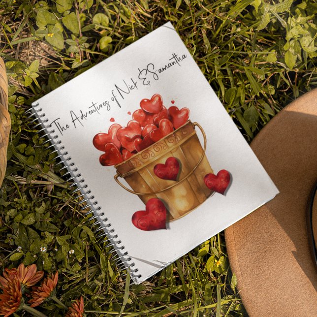 Bucket Full of Love Spiral Notebook (Romantic couple's adventure and bucket list journal with a gold bucket full of red hearts.)