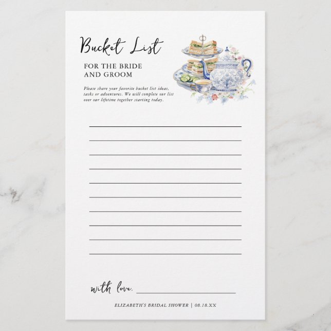 Bucket List | Bridal Shower Game Stationery (Front)
