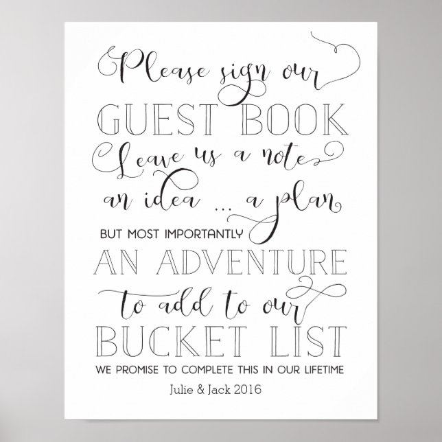 Bucket List Guestbook Sign (Front)