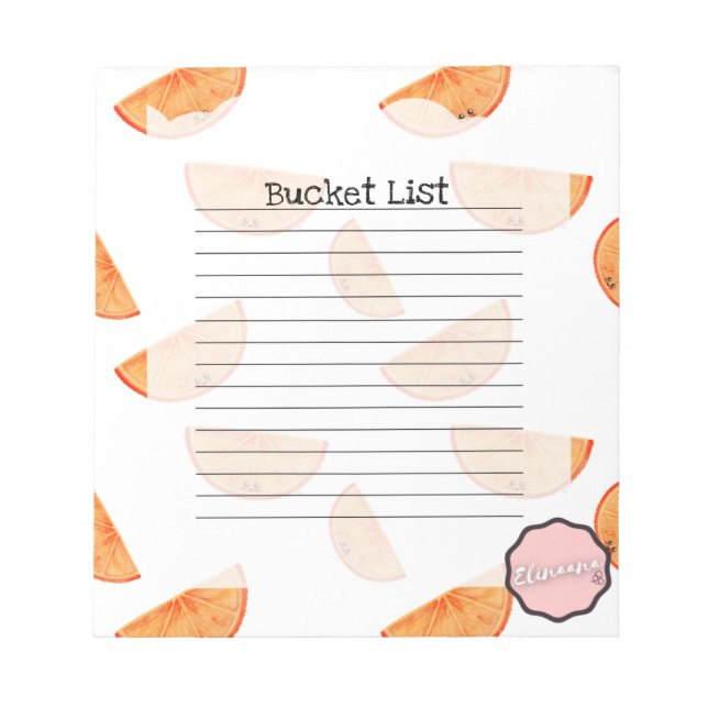 Bucket List, Kawaii Orange Notepad (Front)