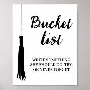 Bucket List Station Black White Tassel Graduation Poster