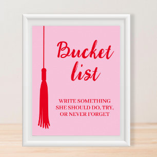 Bucket List Station Pink & Red Tassel Graduation Poster