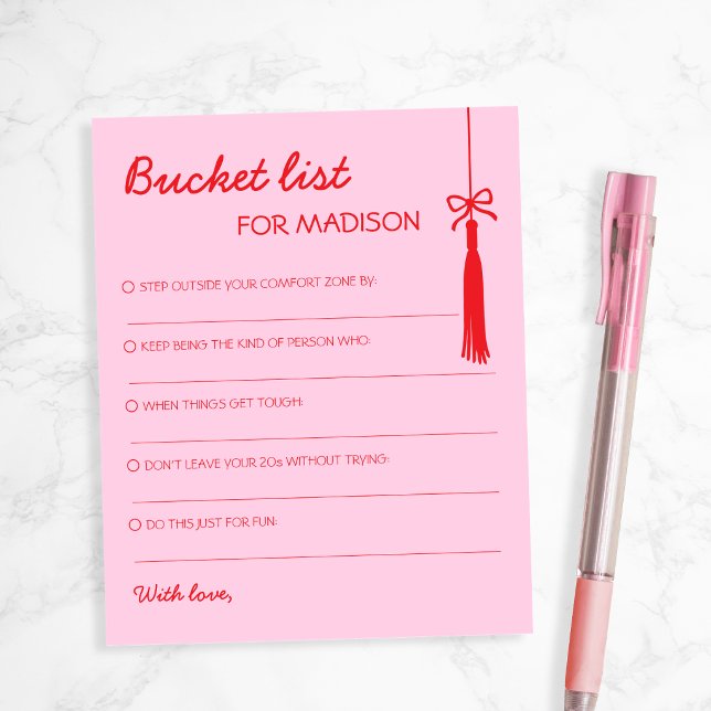 Bucket List Tassel Bow Pink Red Advice Graduation (Bucket List Tassel Bow Pink Red Advice Graduation)