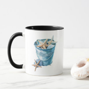 Bucket of Shells - Blue Watercolor Design Mug