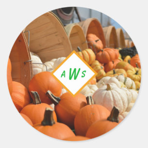 Buckets of Pumpkin Gourds Monogram Sticker Seals