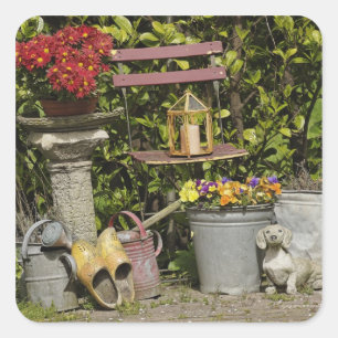 Buckets, shoes, and flowers, Zaanse Schans, Square Sticker