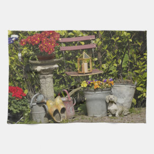 Buckets, shoes, and flowers, Zaanse Schans, Tea Towel