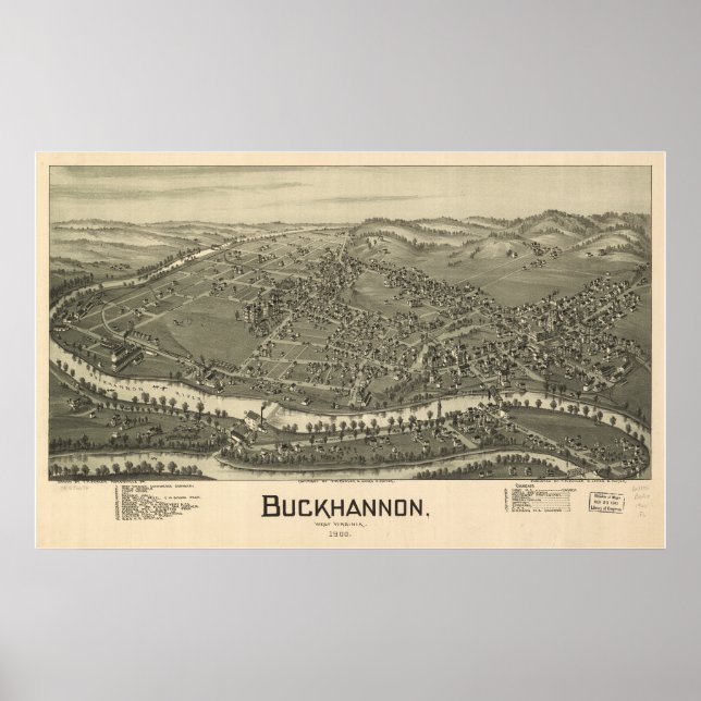 Buckhannon West Virginia 1889 Antique Panorama Poster (Front)