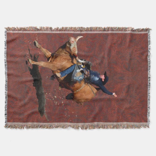 Bucking Bronco and Rodeo Cowboy Throw Blanket (Front)