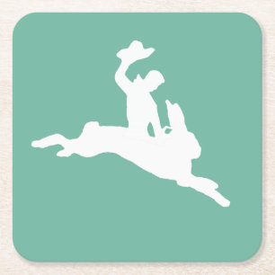 Bucking Bronco Bunny Square Paper Coaster