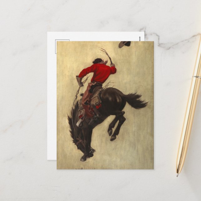 Bucking Bronco by Newell Convers Wyeth Holiday Postcard (Front/Back In Situ)