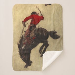Bucking Bronco by Newell Convers Wyeth Sherpa Blanket