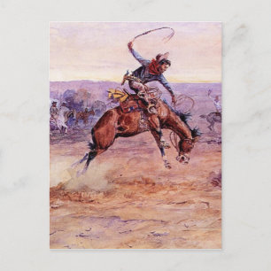 “Bucking Bronco” Cowboy Art by Charles Russell Postcard