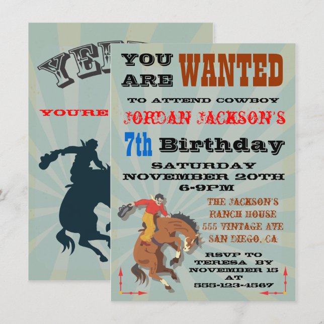 Bucking Bronco Cowboy Birthday Party Invitaiton Invitation (Front/Back)