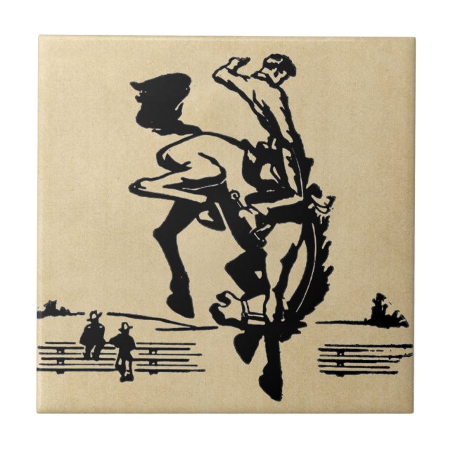 Bucking Bronco Horse and Rider Tile (Front)