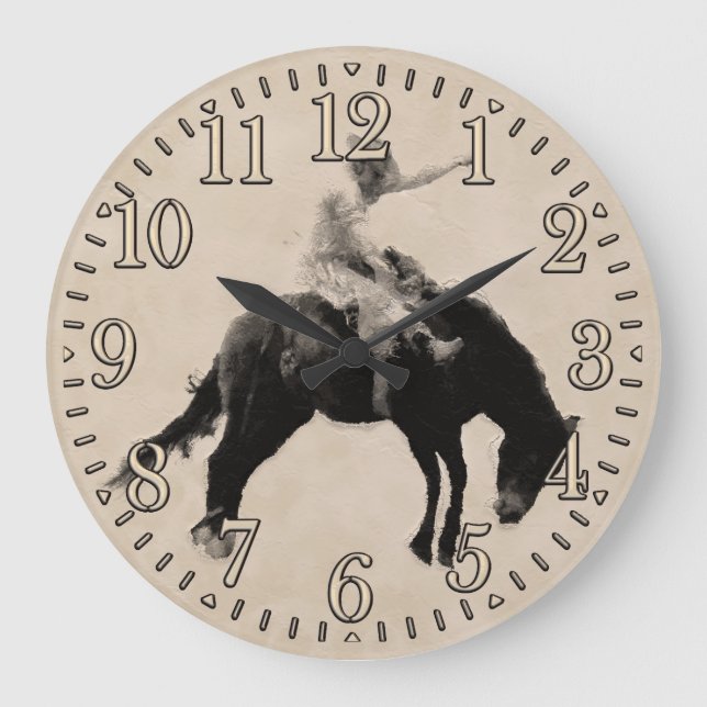 Bucking Bronco Rodeo Cowboy Large Clock (Front)