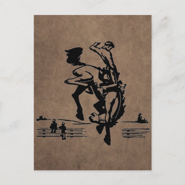 Bucking Bronco Rodeo Leather Postcard (Front)