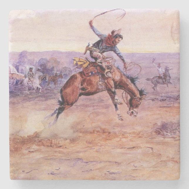 Bucking Bronco (Taming a Wild Horse) Stone Coaster (Front)