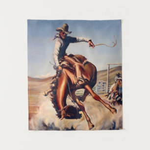 “Bucking Bronco” Western Art by Will James Tapestry