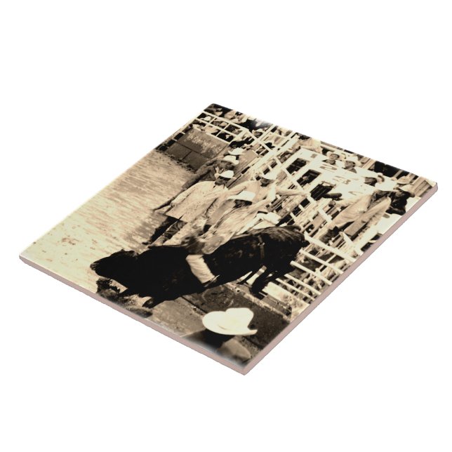 Bucking Bull Rodeo Rider Picture Tile (Side)