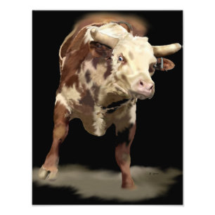 Bucking Bull Rodeo Western Cowboy Ranch Art Photo Print