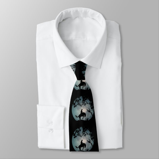 Bucking Horse and Full Moon Cowboy Tie (Tied)
