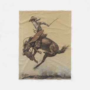 “Bucking Horse” Western Art by Will James Fleece Blanket
