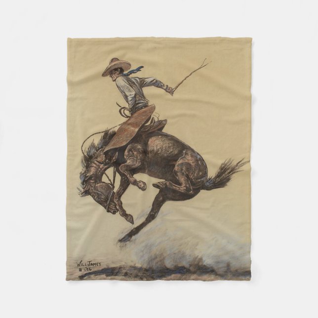 “Bucking Horse” Western Art by Will James Fleece Blanket (Front)