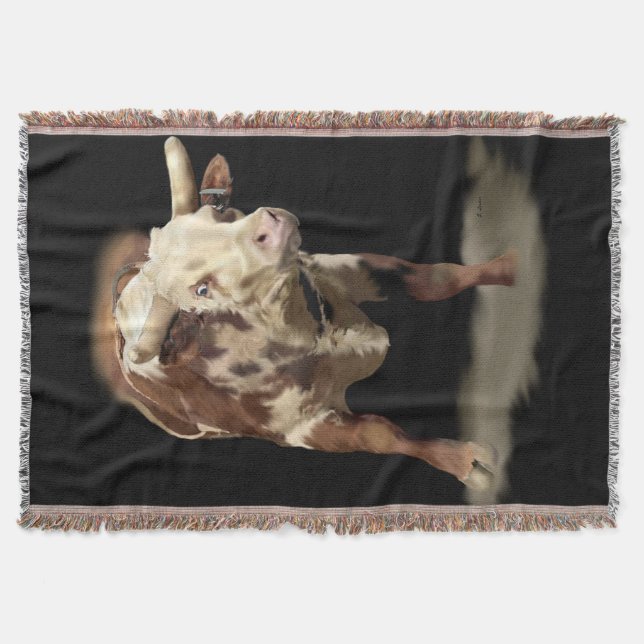 Bucking Rodeo Bull Throw Blanket (Front)