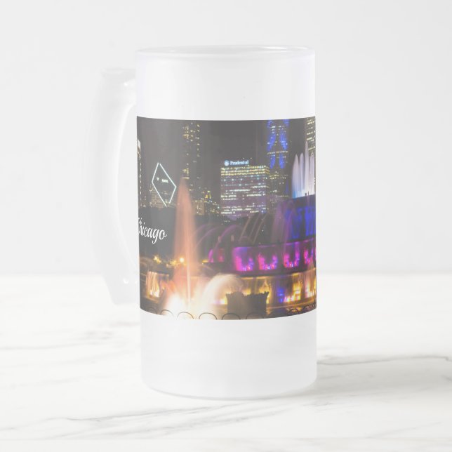 Buckingham Fountain Chicago Frosted Glass Beer Mug (Front Left)