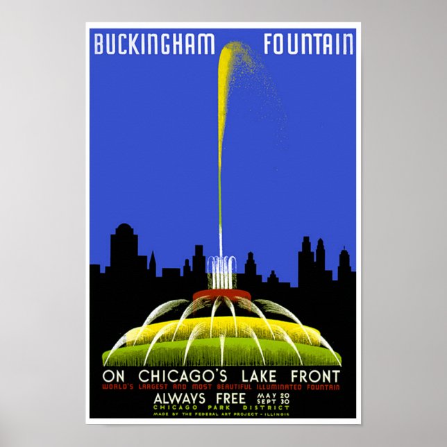 Buckingham Fountain Chicago Vintage WPA Poster (Front)