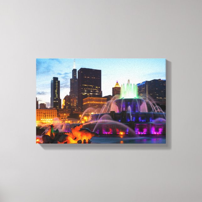 Buckingham Fountain Lit At Night Canvas Print (Front)