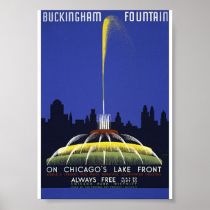 Buckingham Fountain Vintage WPA Poster