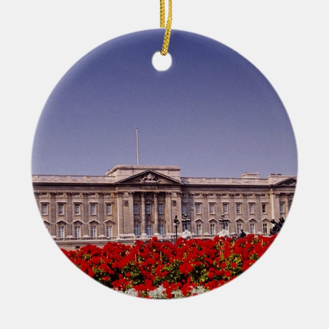 Buckingham Palace, London, England flowers Ceramic Tree Decoration (Front)