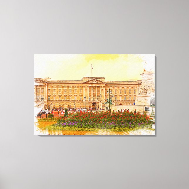 Buckingham Palace Watercolor Painting Canvas Print (Front)
